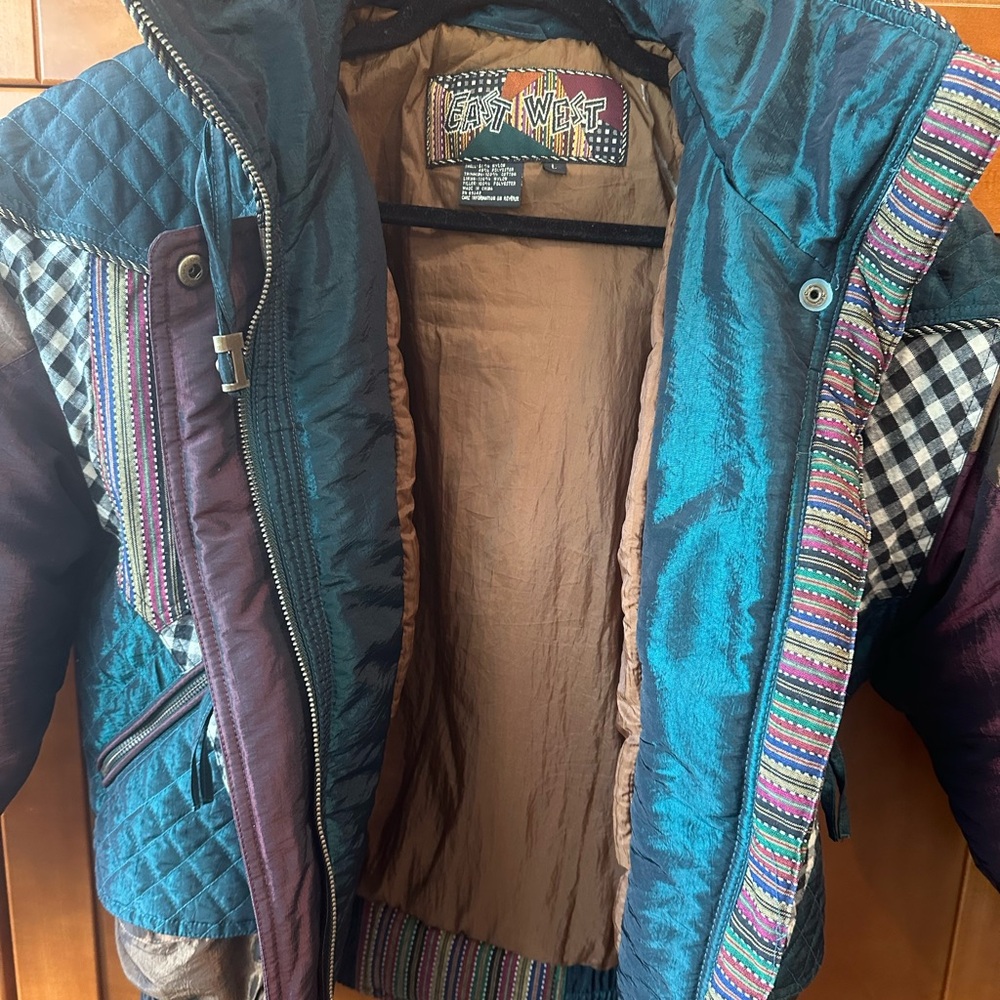 MenQuilted Patchwork Jacket - Teal, Brown & Black… - image 3